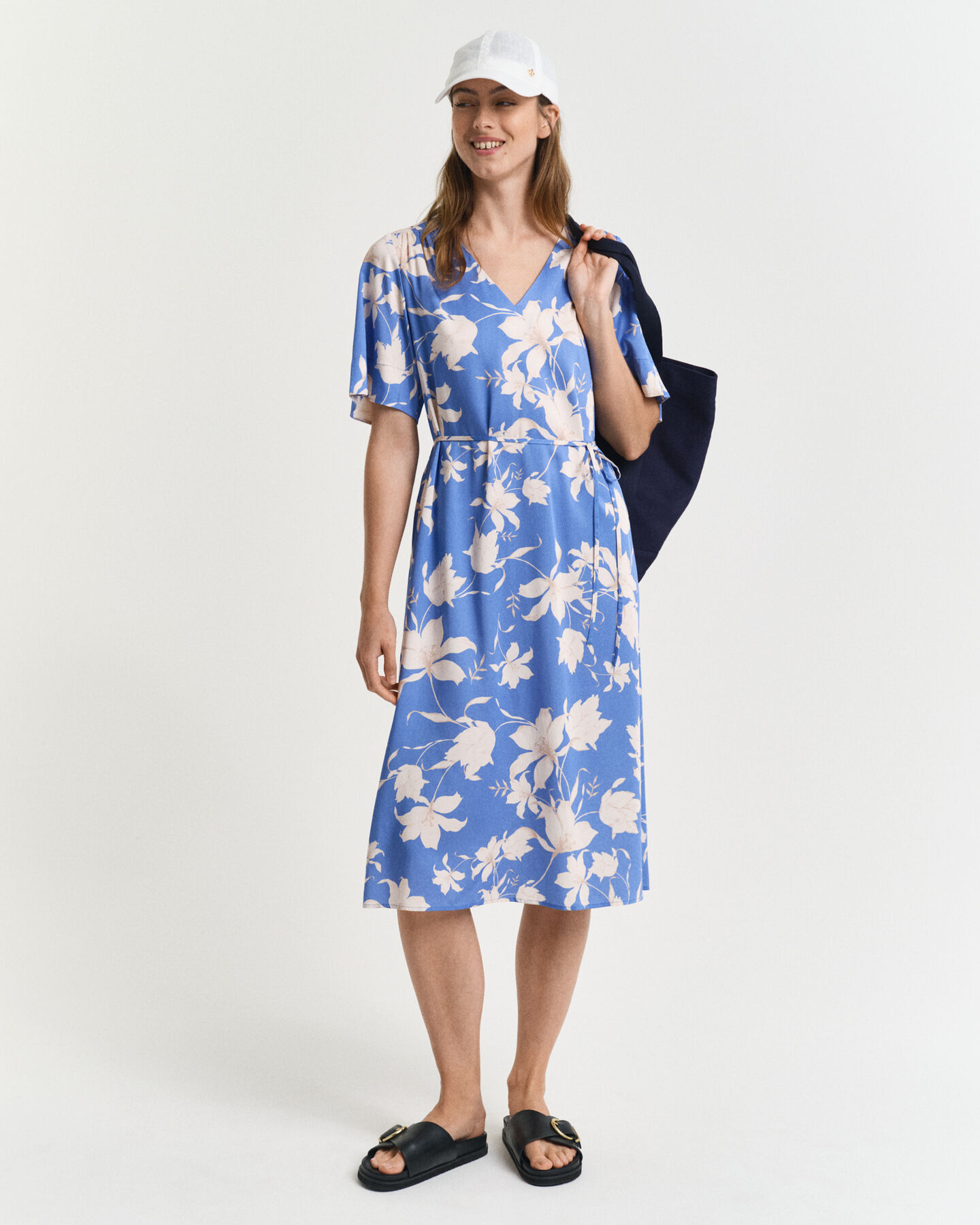 Kortærmet kjole med blomstertryk