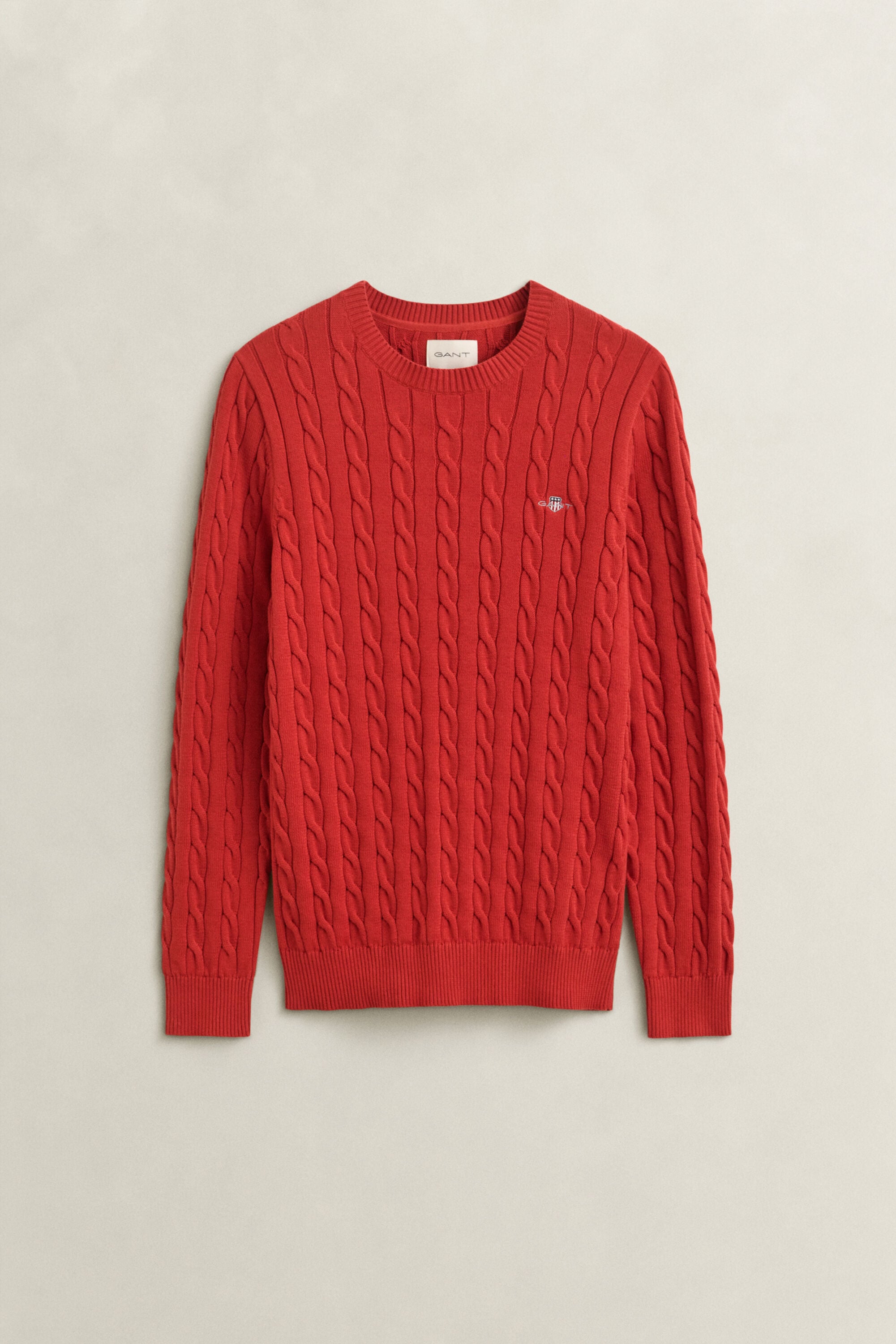 Crewneck sweater af bomuld med kabelstrik