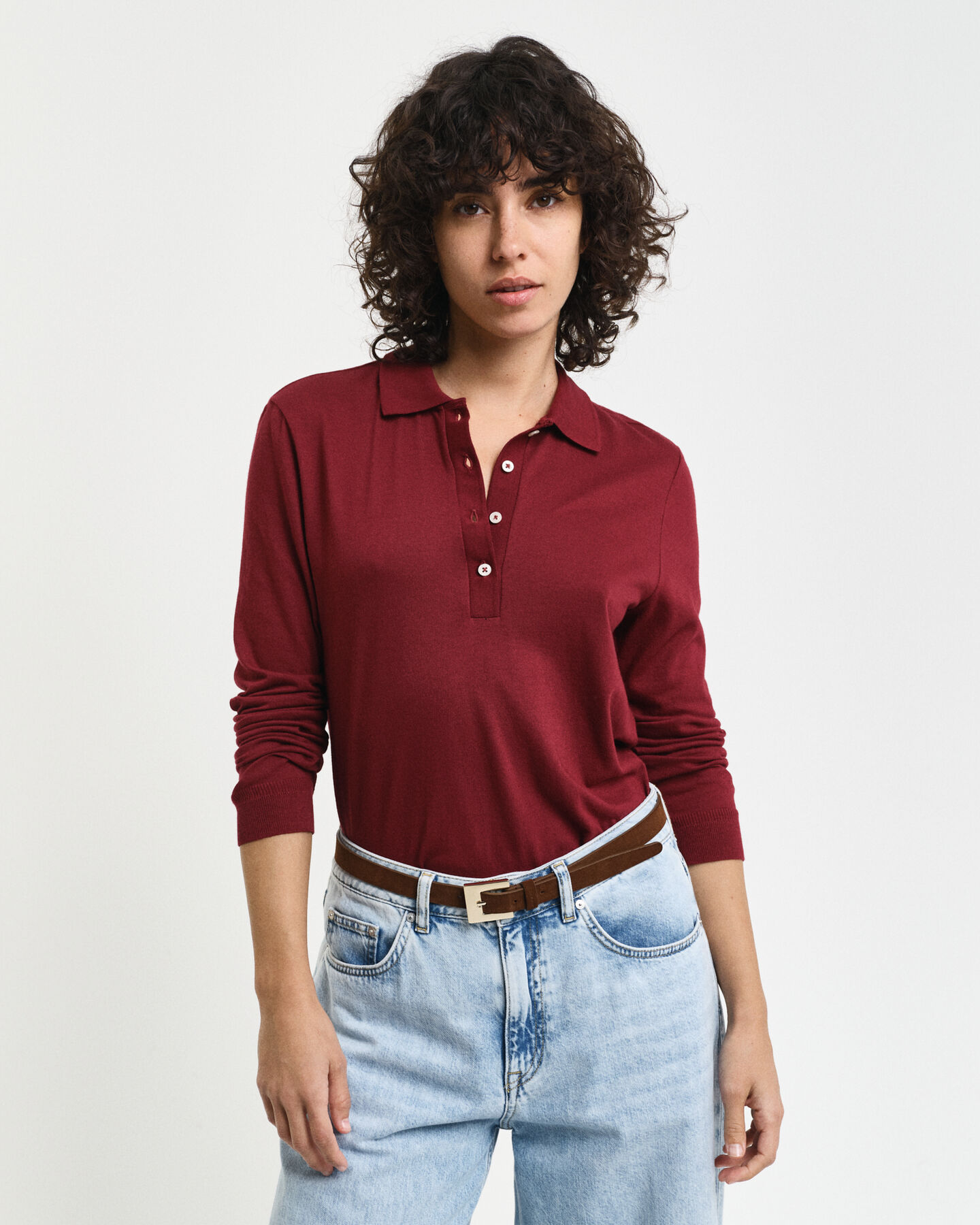 Sømløs langærmet poloskjorte