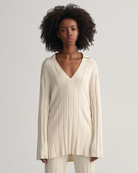 Ribstrikket sweater med åben krave