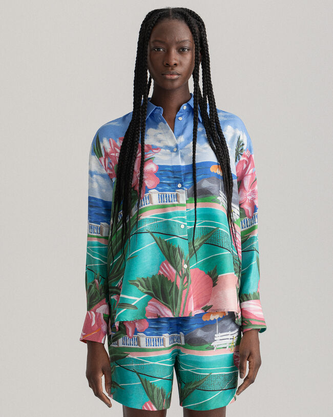 Silkeskjorte med Scenery-tryk