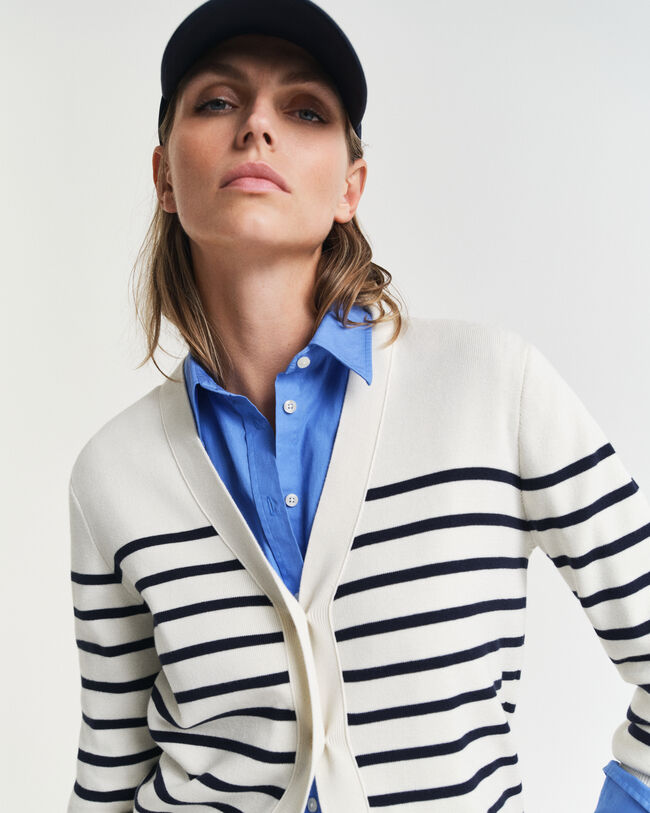 Stribet cardigan af bomuld