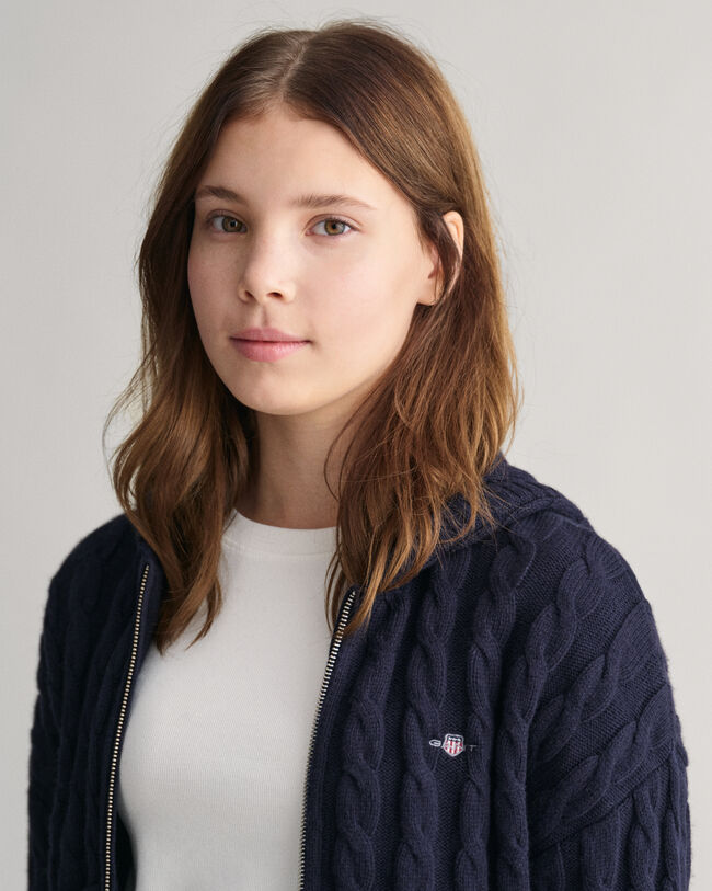 Teen Girls Shield kort h&aelig;ttetr&oslash;je med kabelstrik og lynl&aring;s