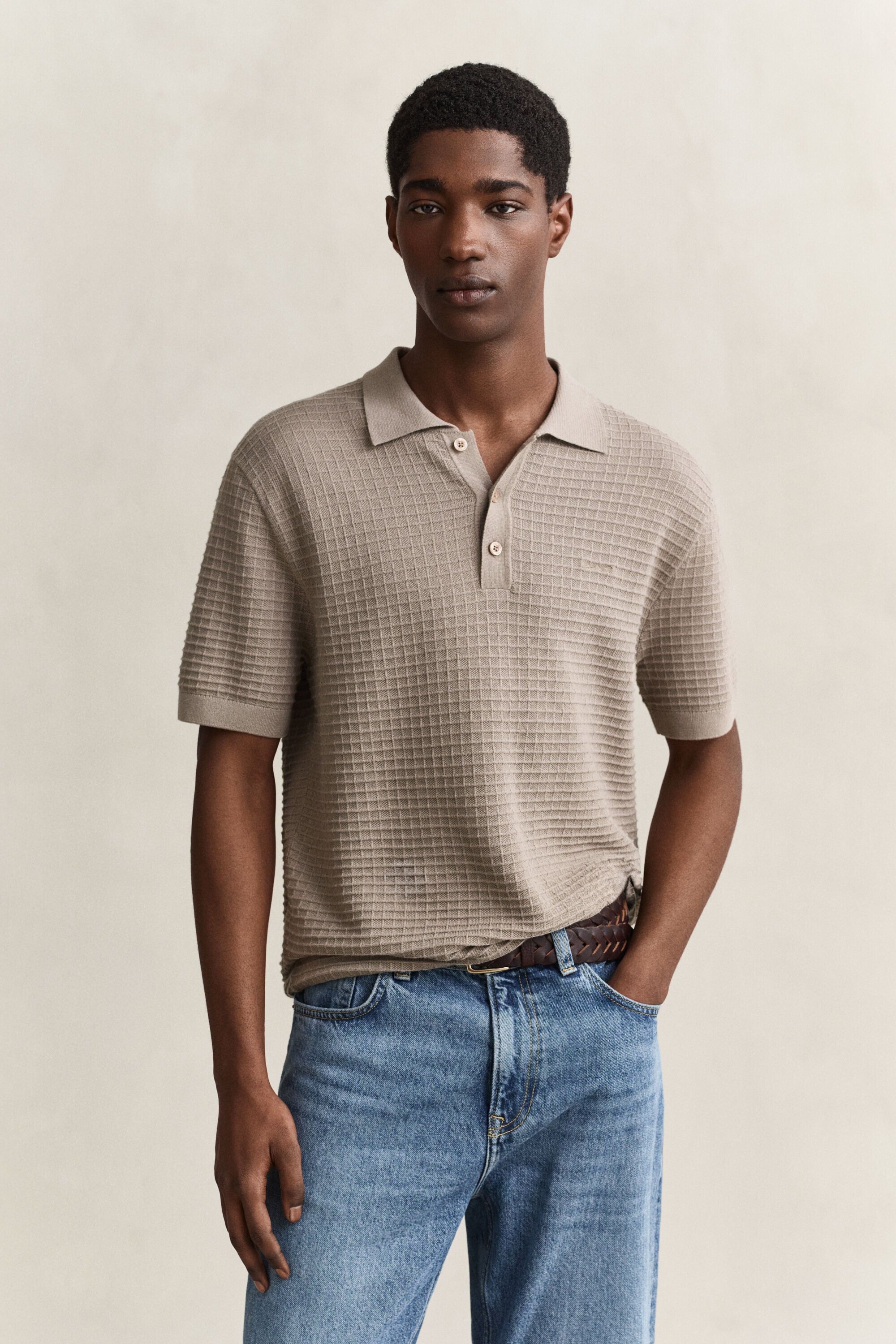 Tekstureret polosweater
