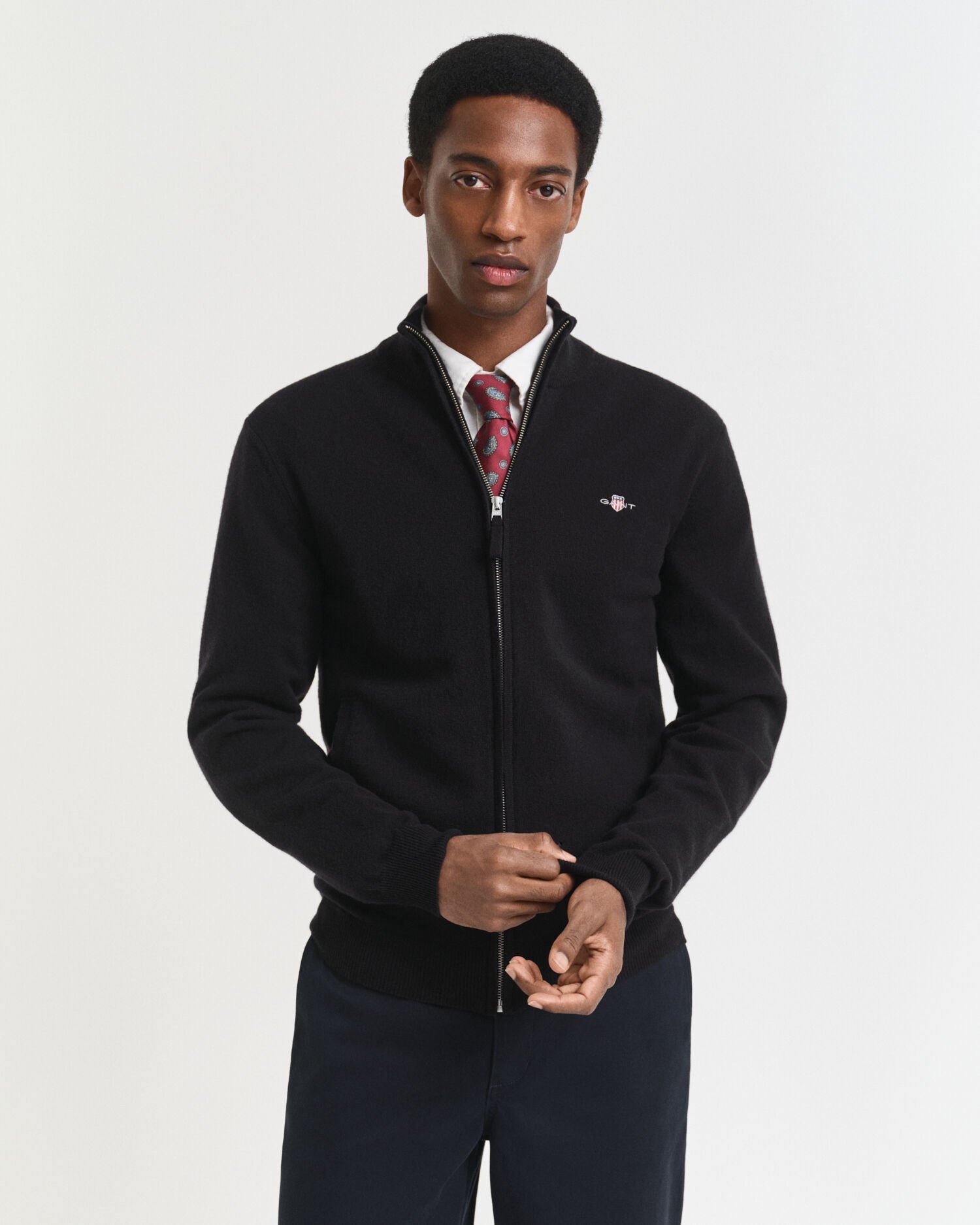 Cardigan af ekstra fin lammeuld med lynlås