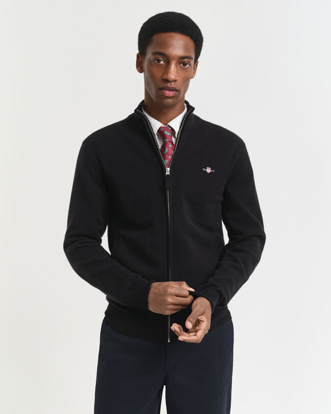 Cardigan af ekstra fin lammeuld med lynlås