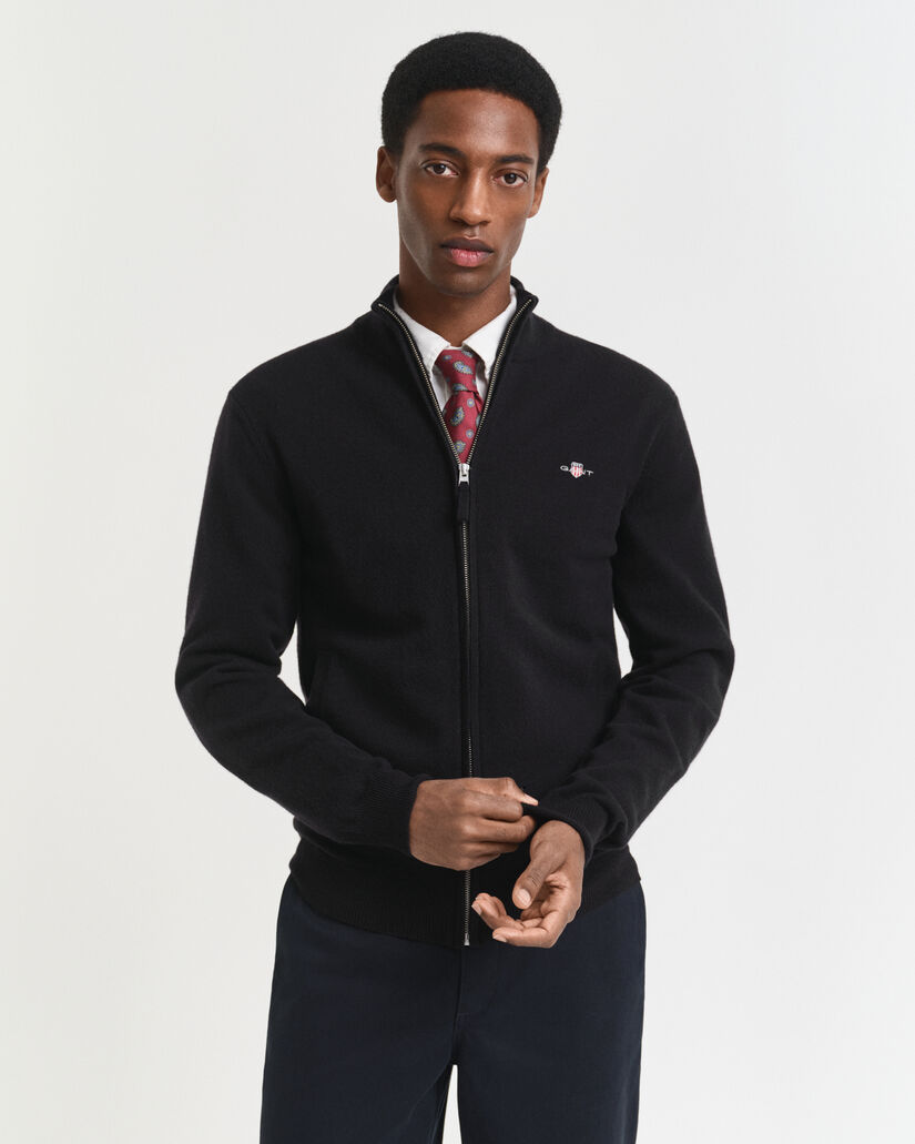 Cardigan af ekstra fin lammeuld med lynlås