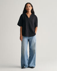 Relaxed fit popover h&oslash;rskjorte med korte &aelig;rmer