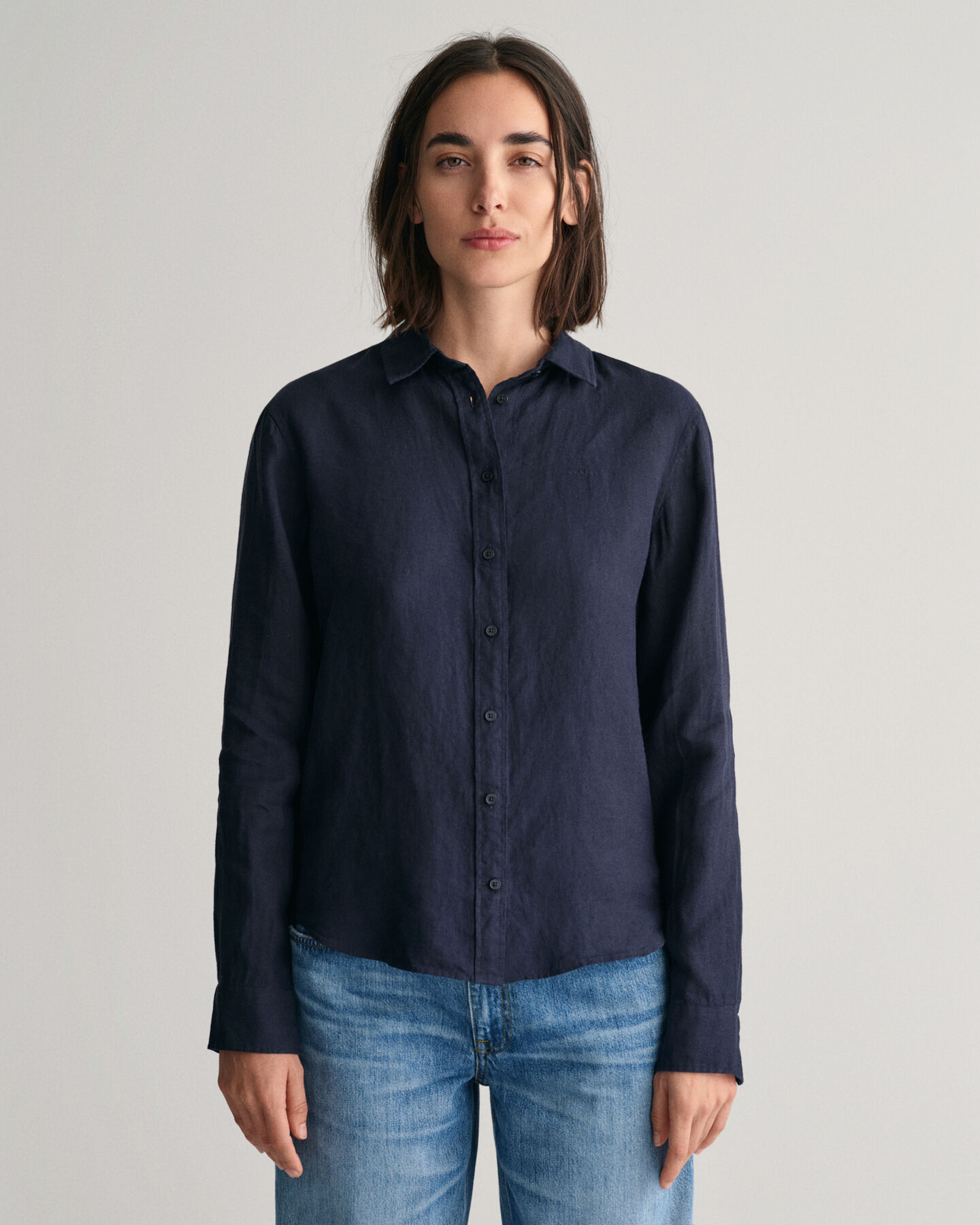 Regular fit skjorte af hør-chambray
