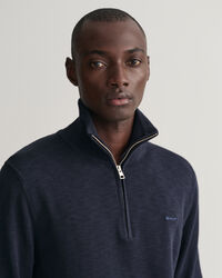 Sweater af bomuldsflamm&eacute; med halv lynl&aring;s