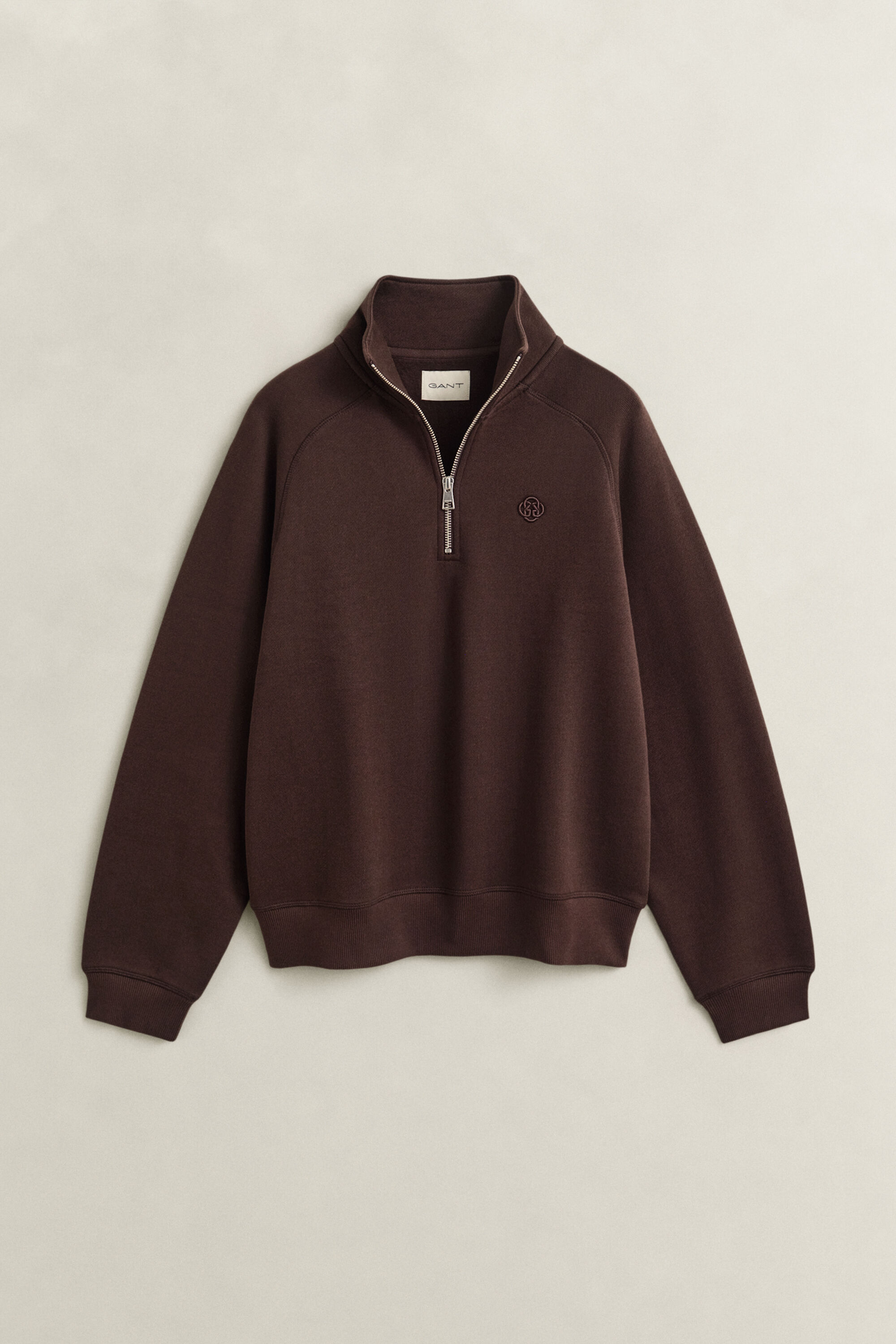 Broderet sweatshirt med halv lynlås