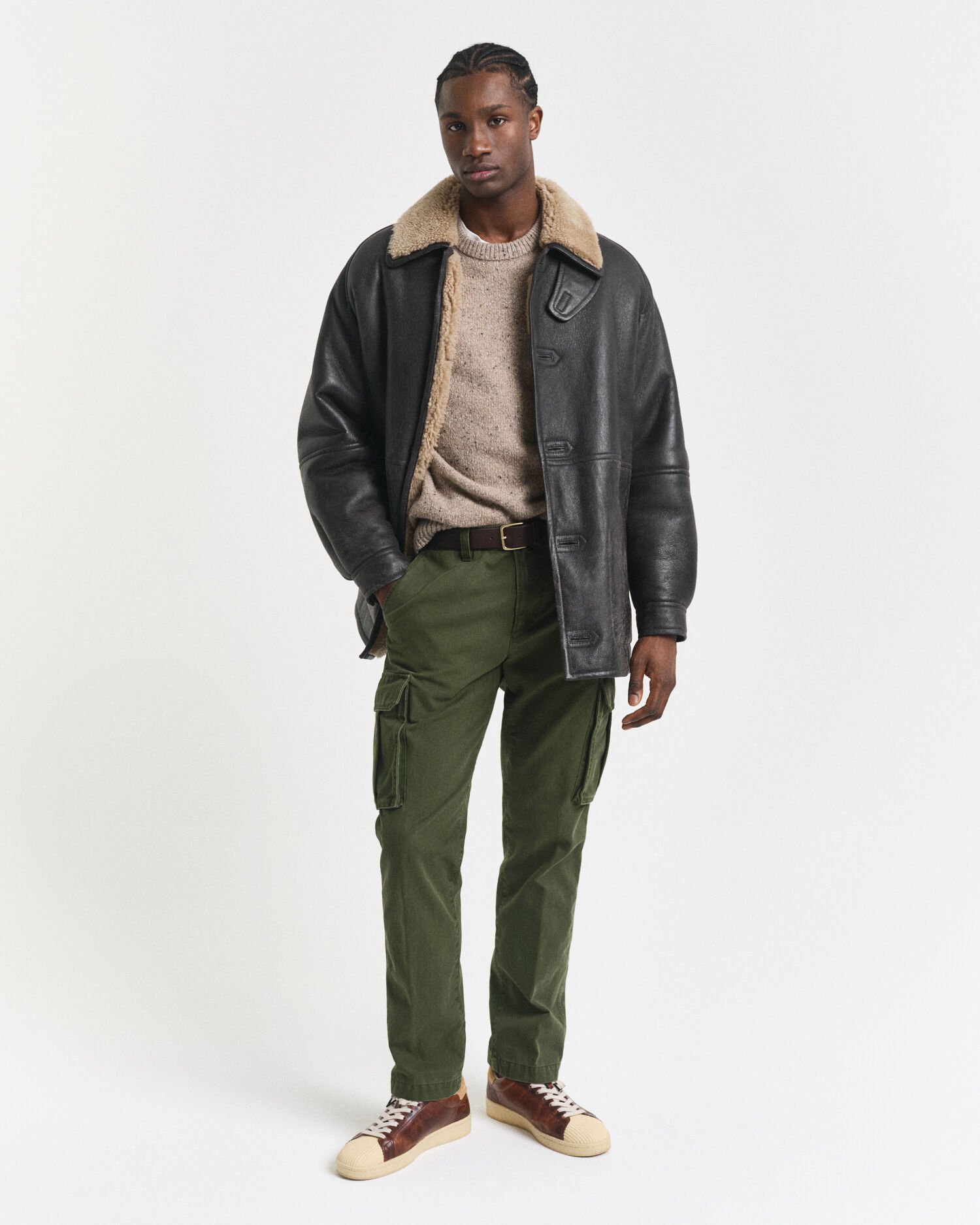 Regular fit cargobukser af bomuldstwill