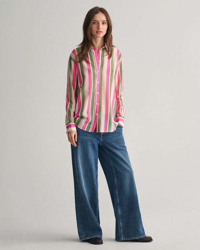 Relaxed fit bomuldssilkeskjorte med striber