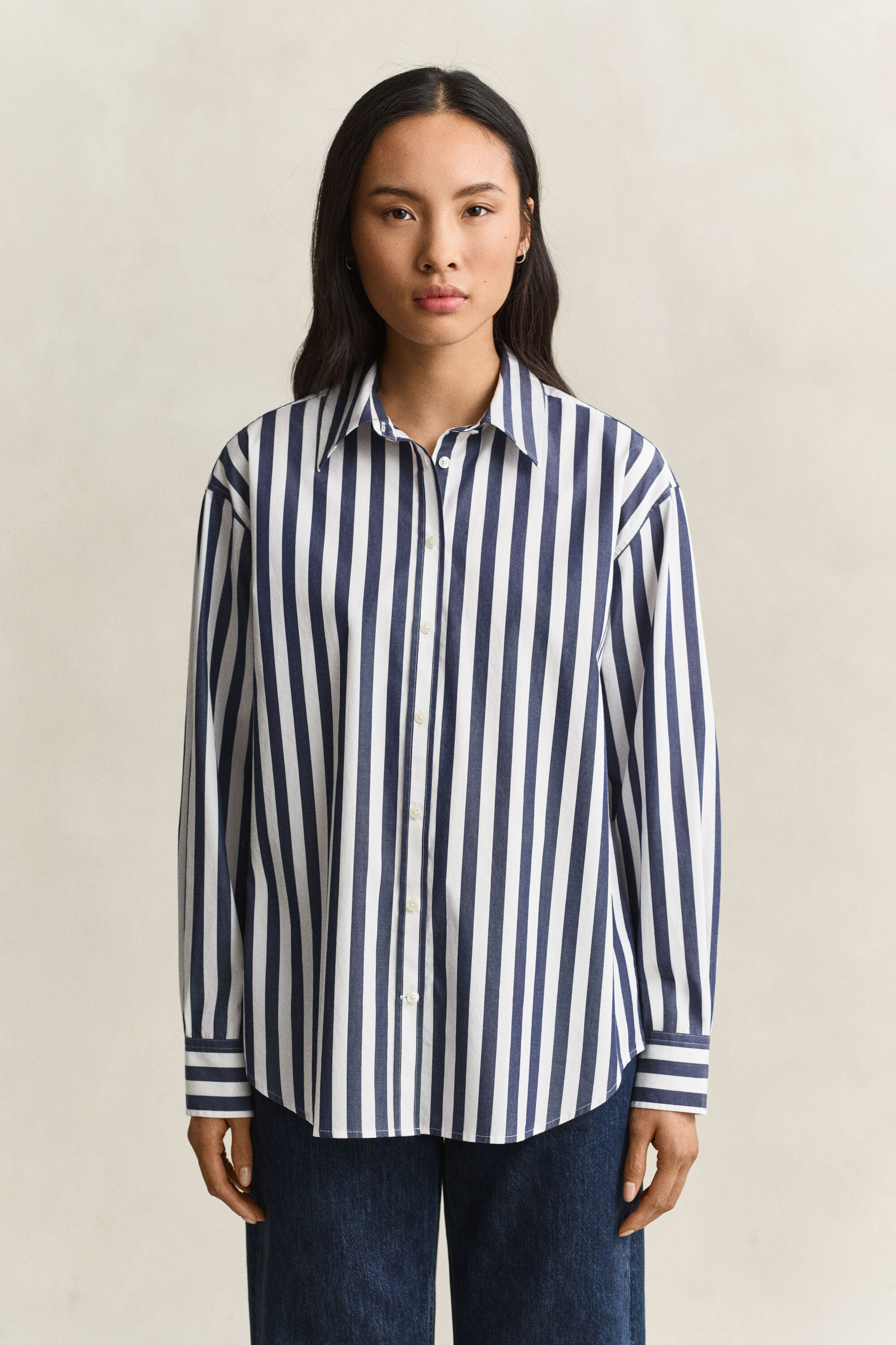 Relaxed poplin skjorte med striber