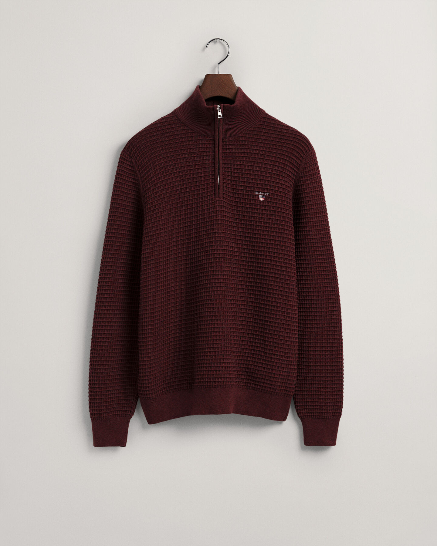 Texture bomuldssweater med halv lynl&aring;s