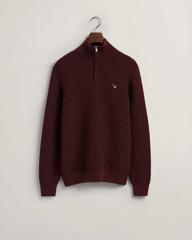 Texture bomuldssweater med halv lynl&aring;s