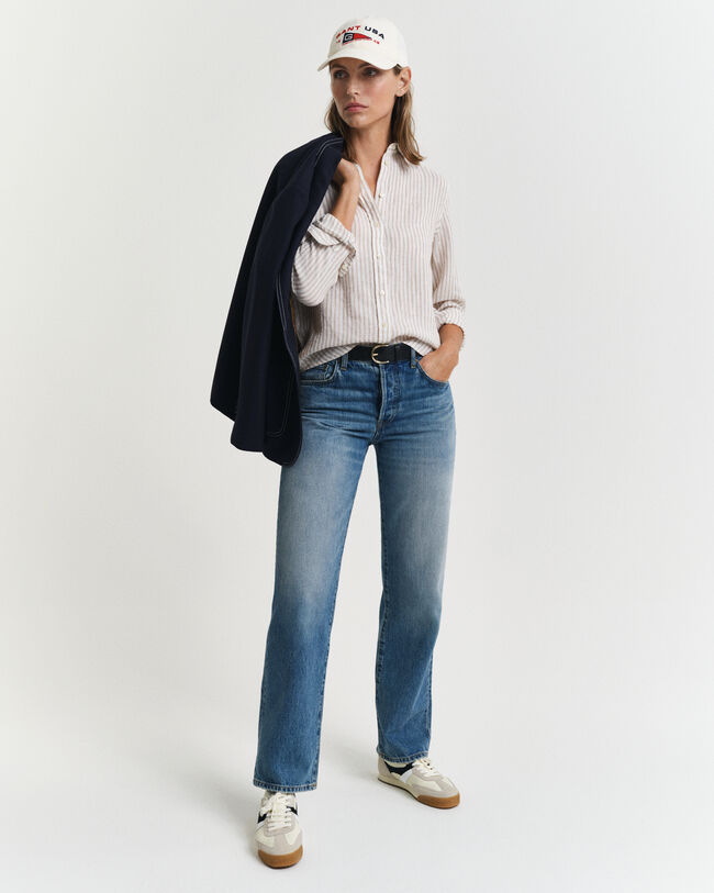 Regular fit stribet skjorte af hør