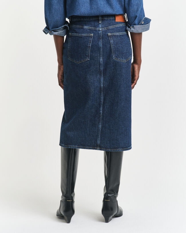 Knappet midi-nederdel i denim