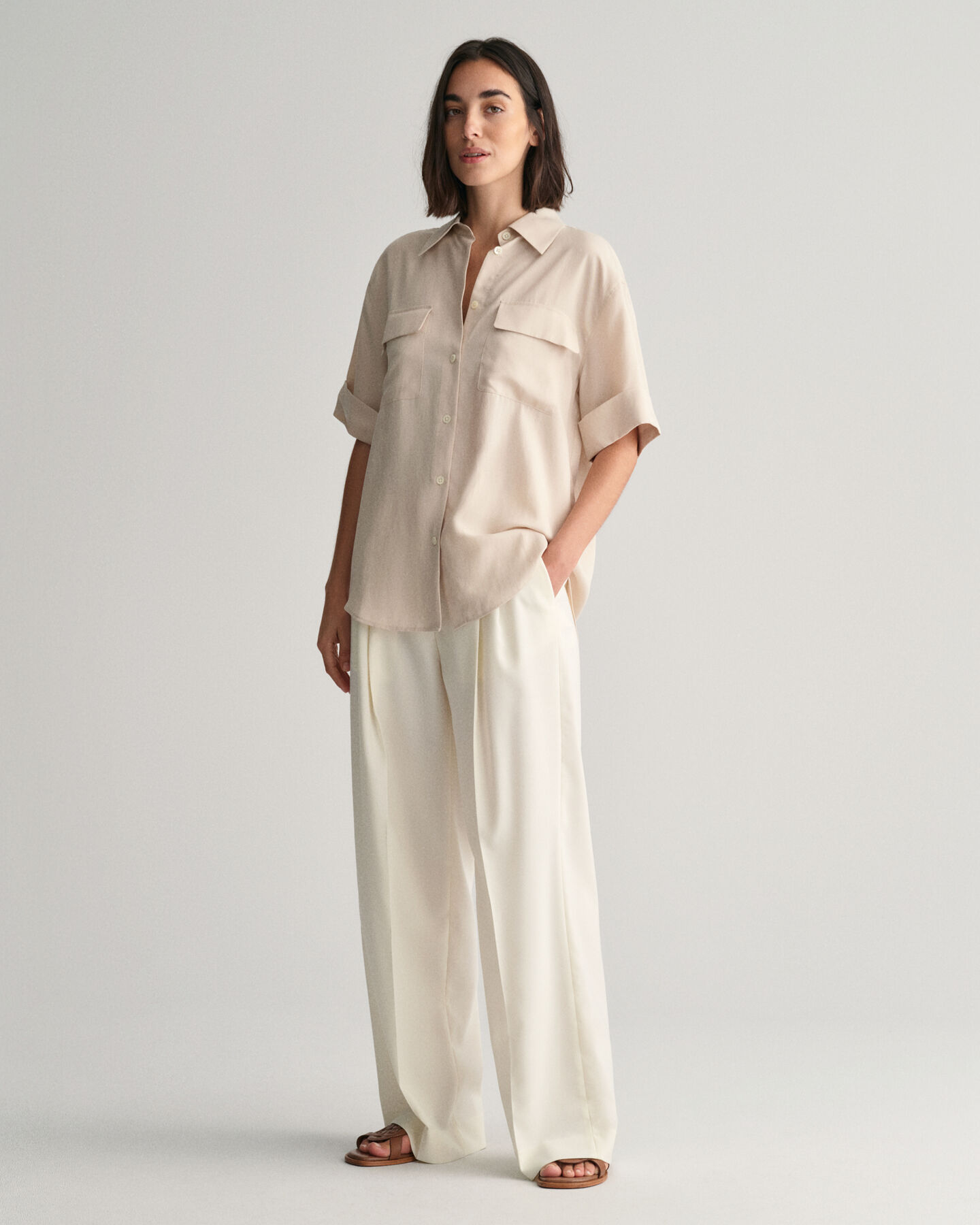 Relaxed fit Pocket Detail skjorte med korte &aelig;rmer