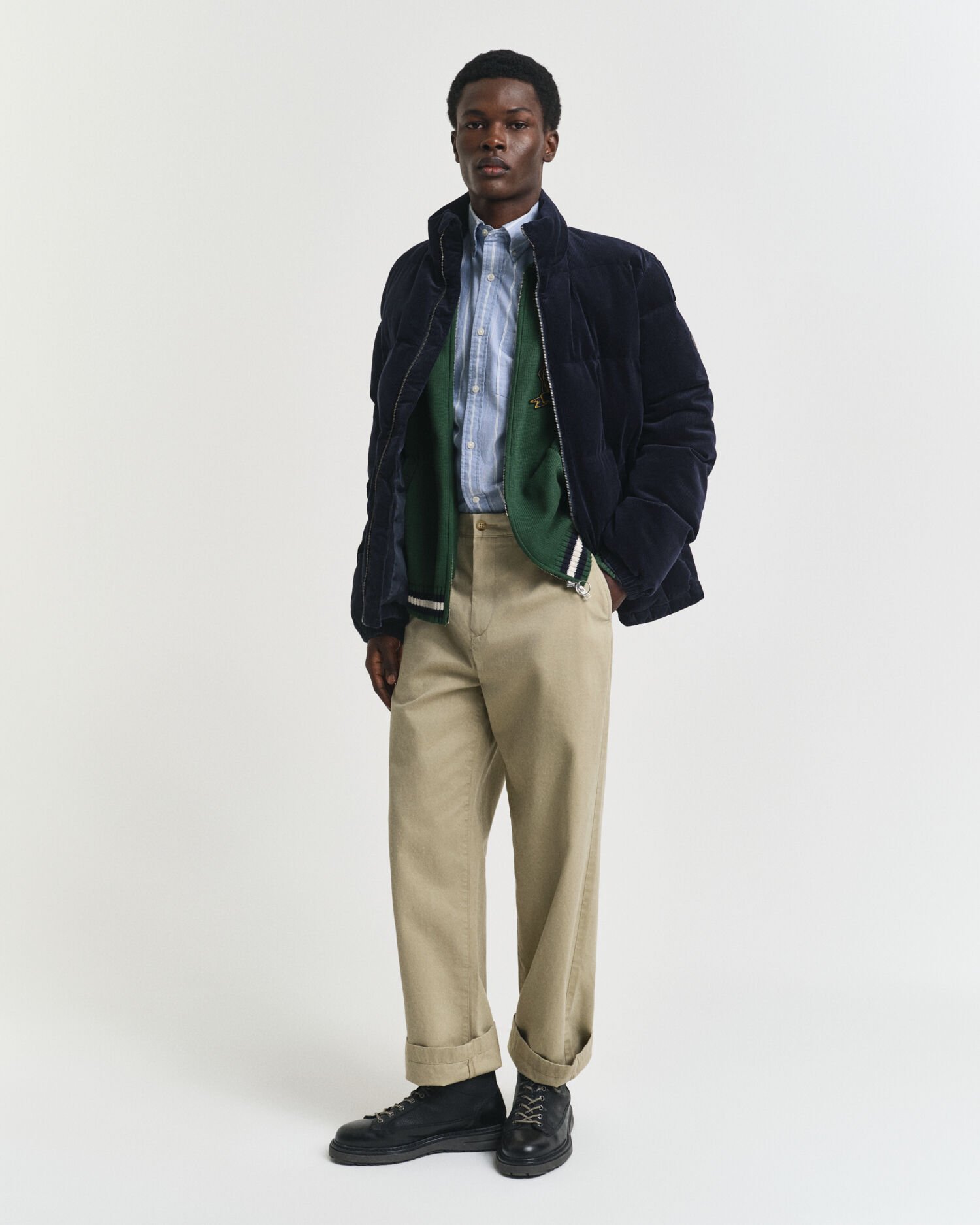 Pufferjakke i jernbanefløjl