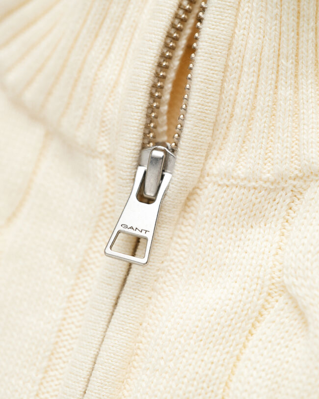 Teens kabelstrikket sweater af bomuld med halv lynlås