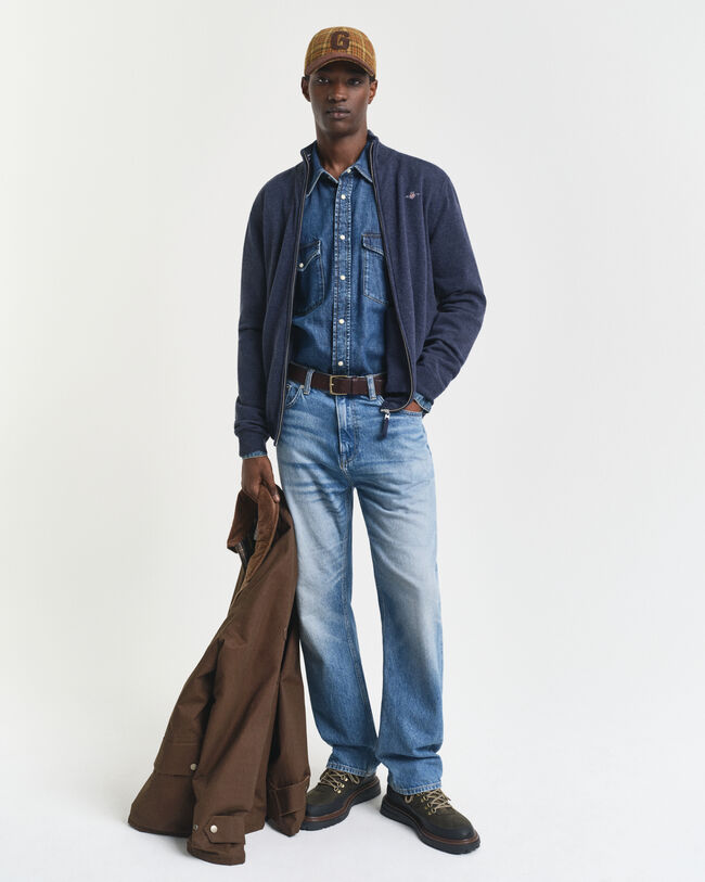 Cardigan af ekstra fin lammeuld med lynlås