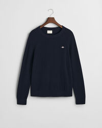 Ribstrikket crewneck sweater af bomuld og uld