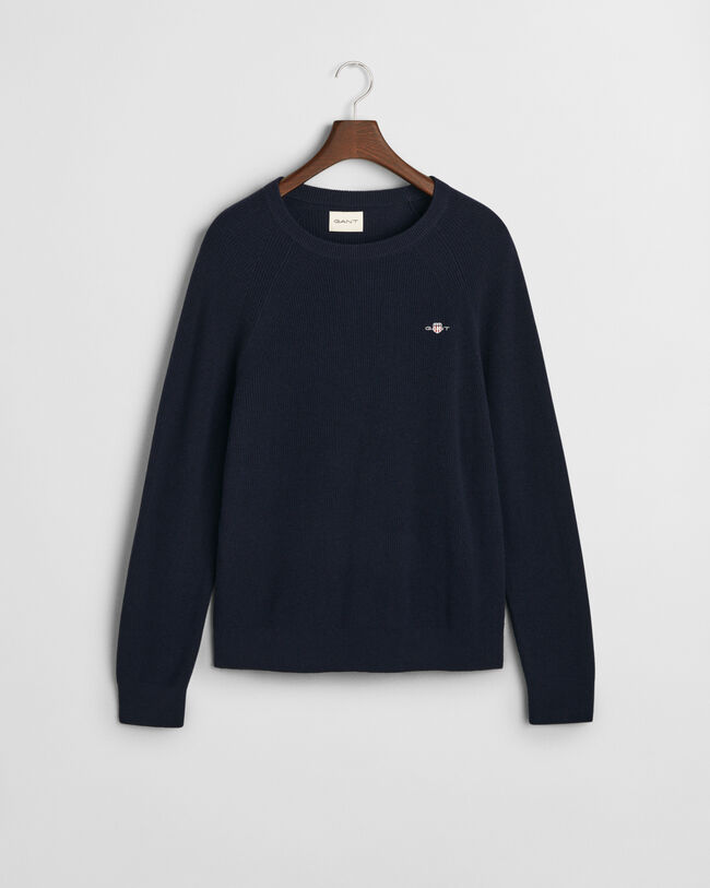 Ribstrikket crewneck sweater af bomuld og uld