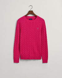 Crewneck sweater af bomuld med kabelstrik