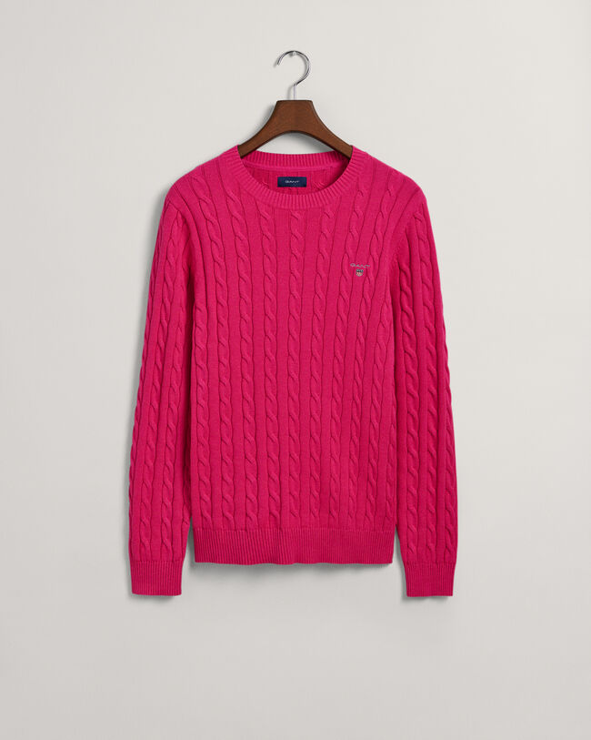 Crewneck sweater af bomuld med kabelstrik