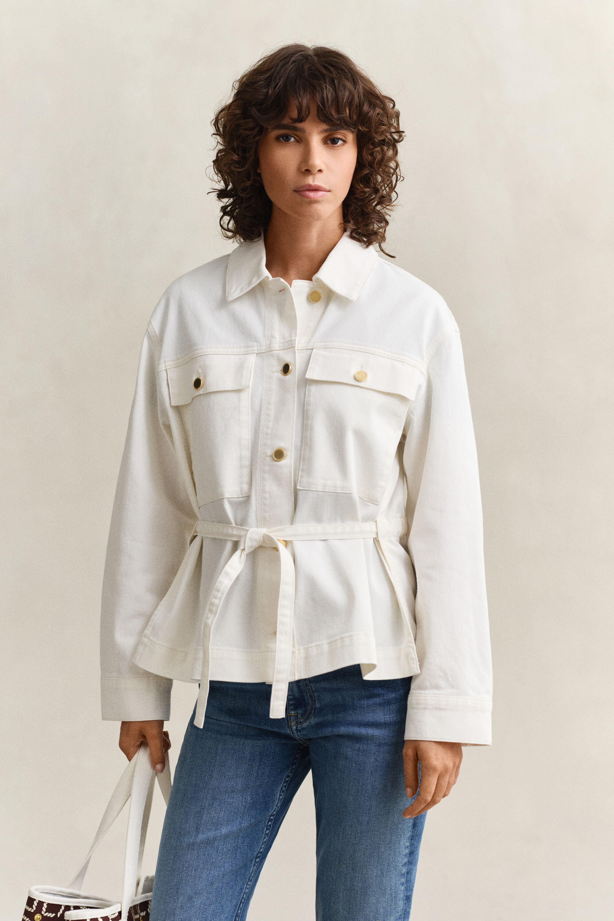 Denim-jakke med bindebånd