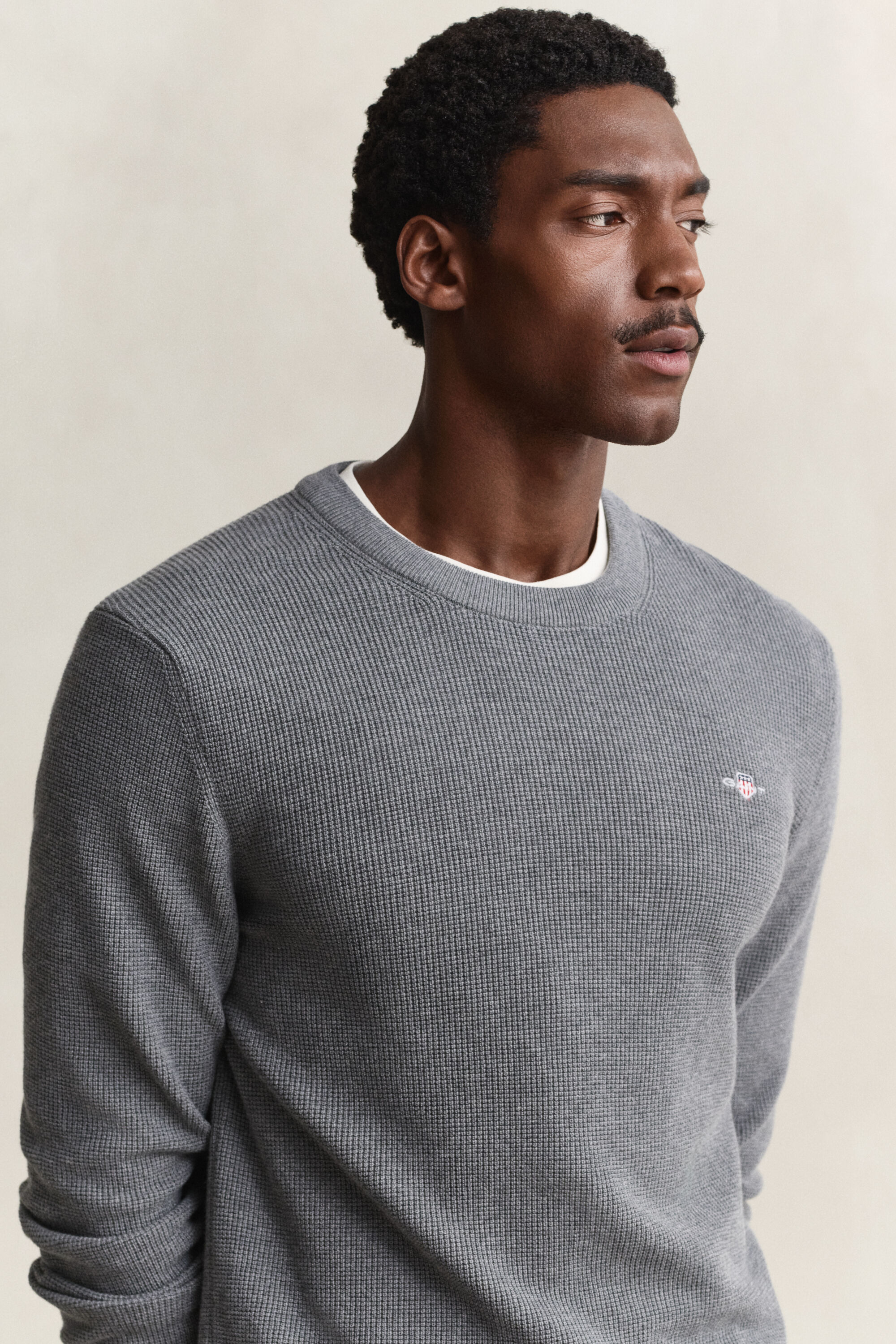 Tekstureret crewneck sweater af bomuld