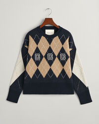 Super fin argyle sweater med crewneck