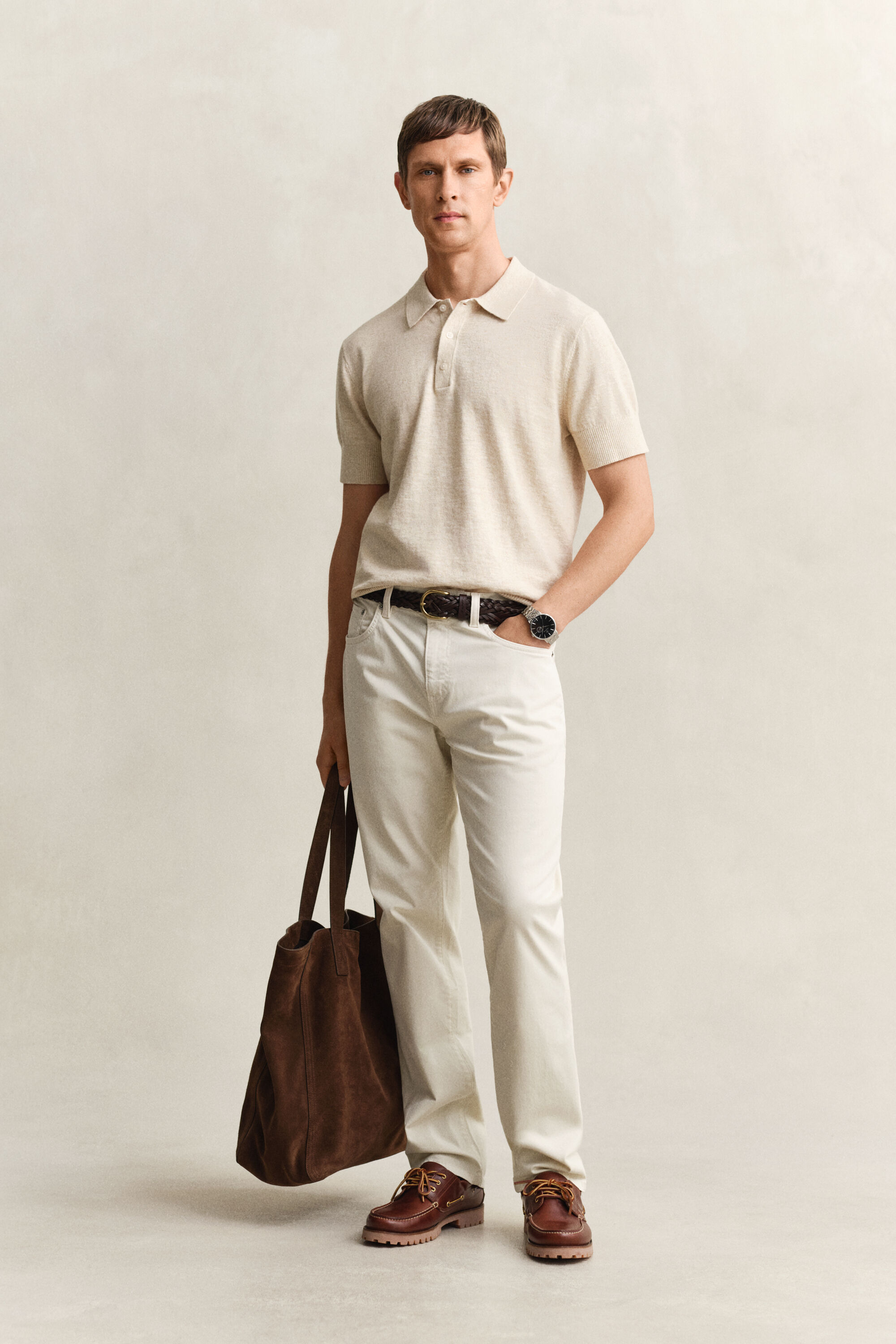 Kortærmet polosweater af nopret bomuldsblanding