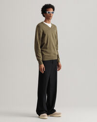 Classic sweater i bomuld med V-hals