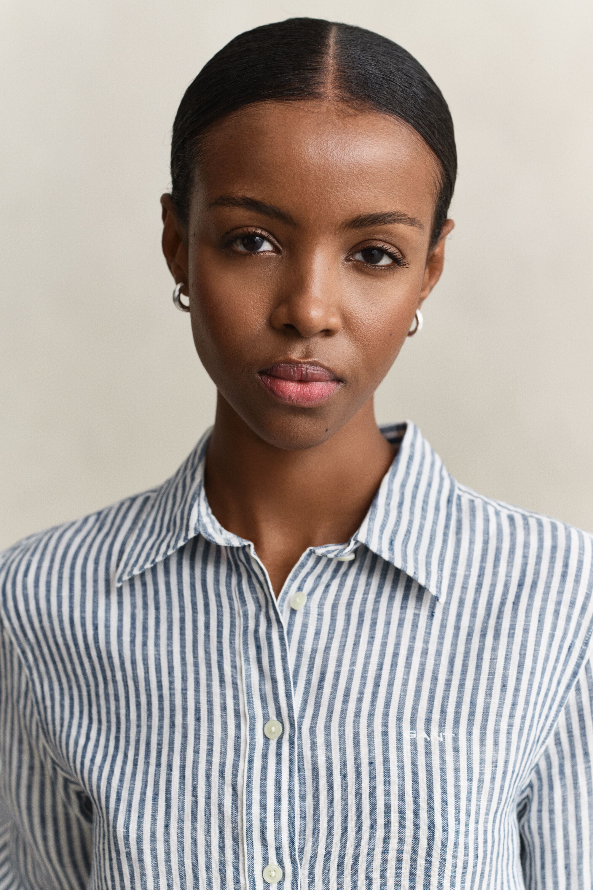 Regular fit stribet skjorte af hør