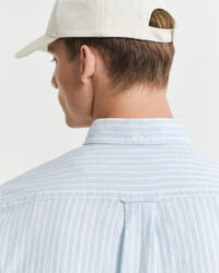 Regular fit stribet skjorte af hør og bomuld med korte ærmer