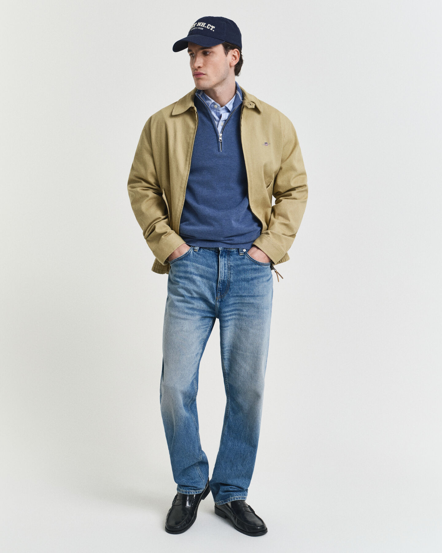 Bomuldspiqué sweater med halv lynlås