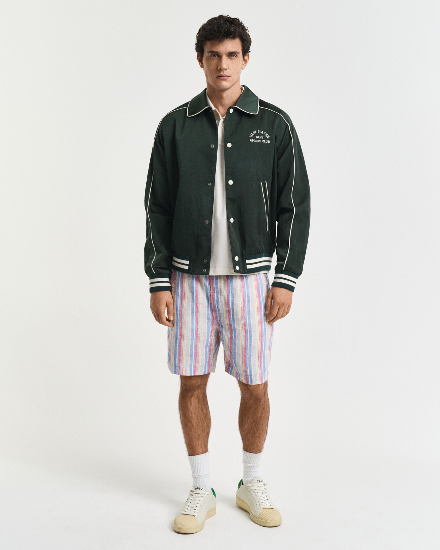 Regular fit flerstribede hørshorts