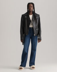 Afslappede jeans med lige ben og h&oslash;j talje