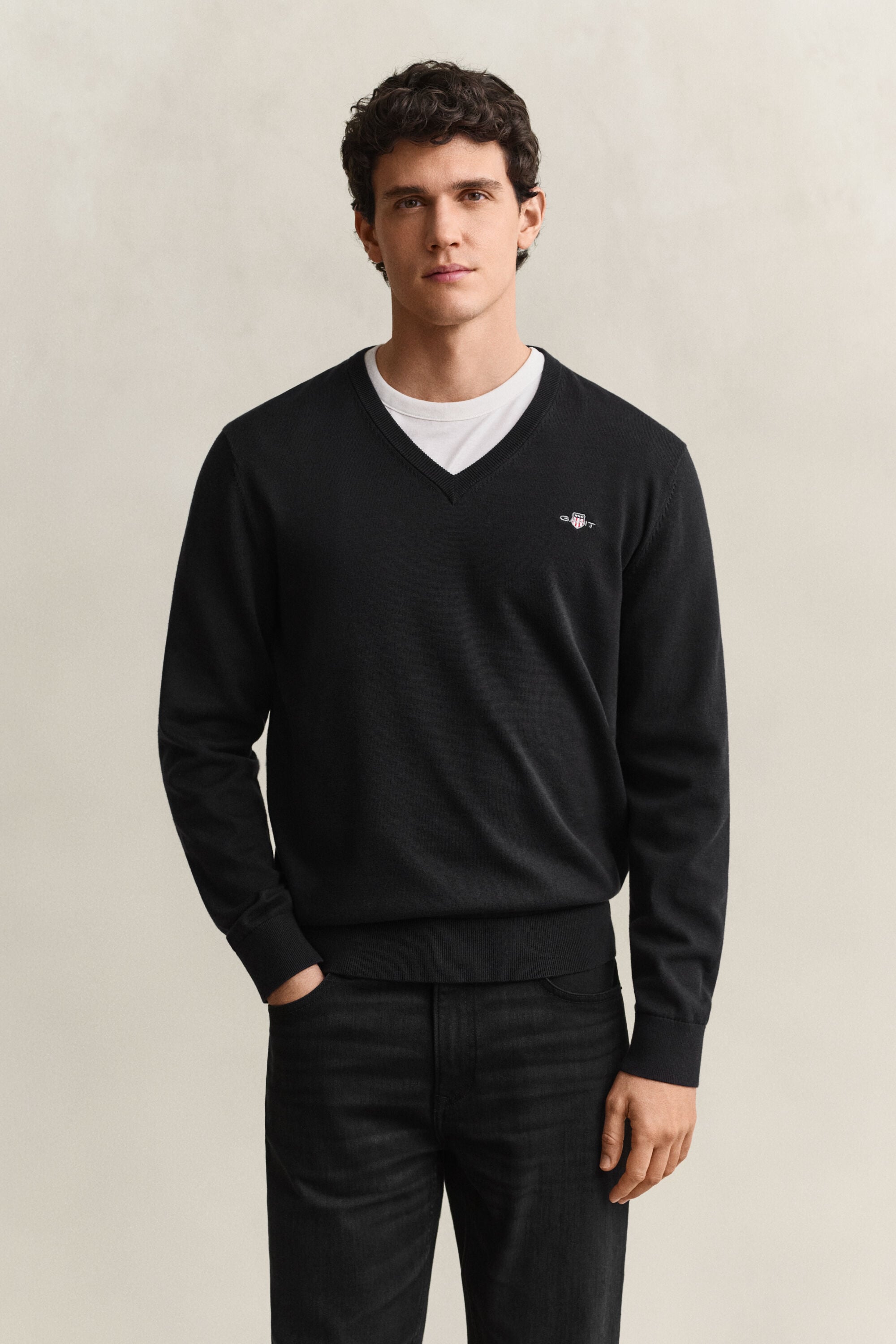 Sweater i bomuld med V-hals