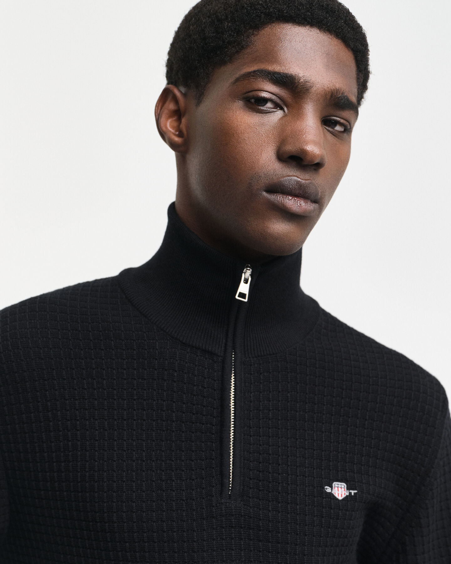 Tekstureret sweater af bomuld med halv lynl&aring;s