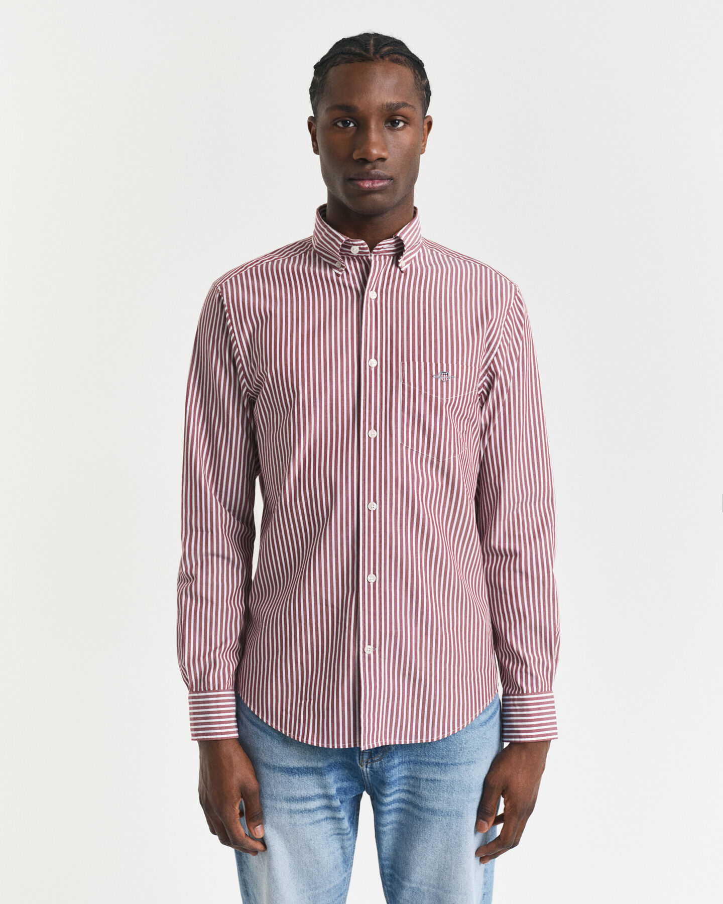 Regular fit klassisk stribet poplin-skjorte