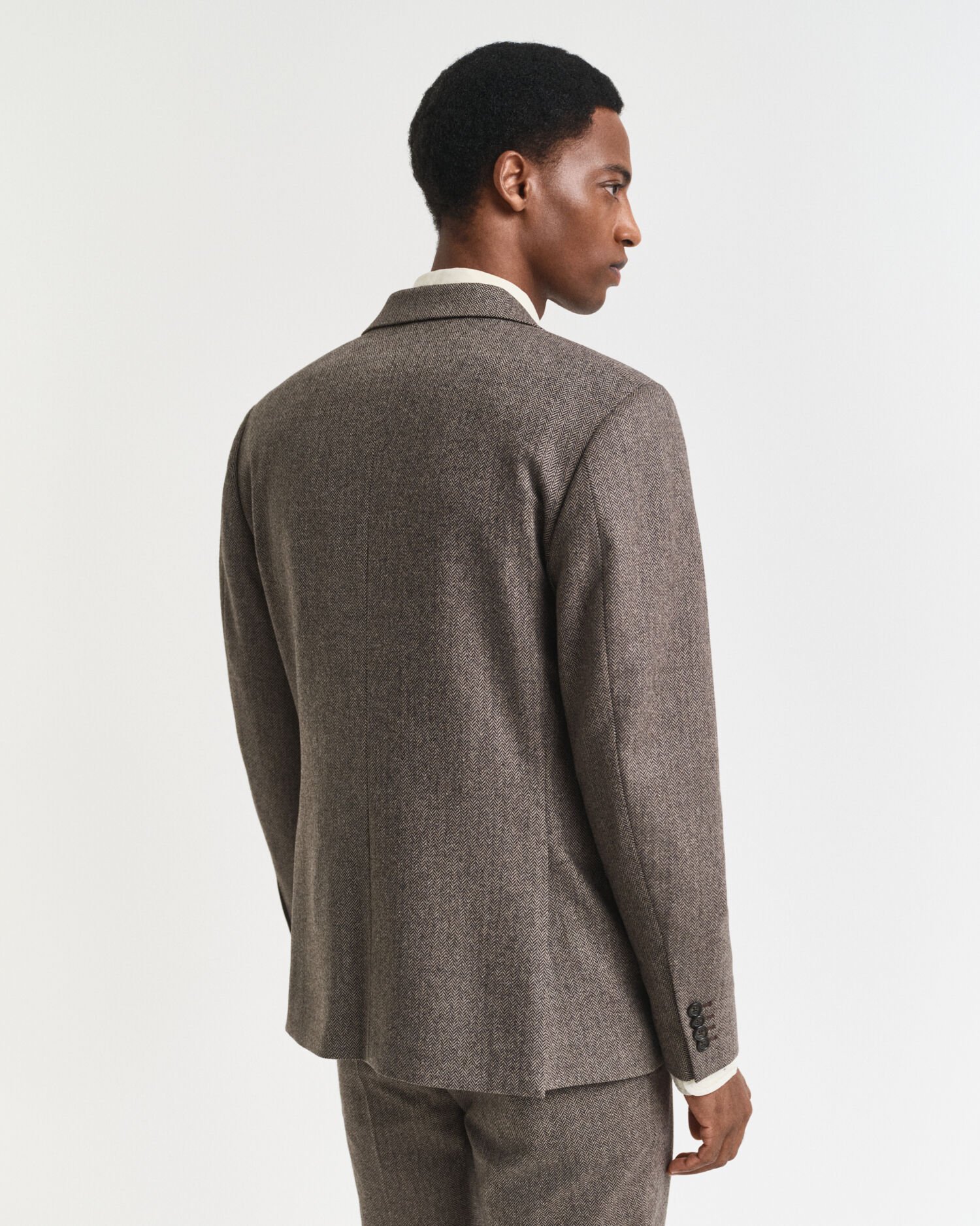Slim fit jakkesæt-jakke i sildebensmønstret flannel
