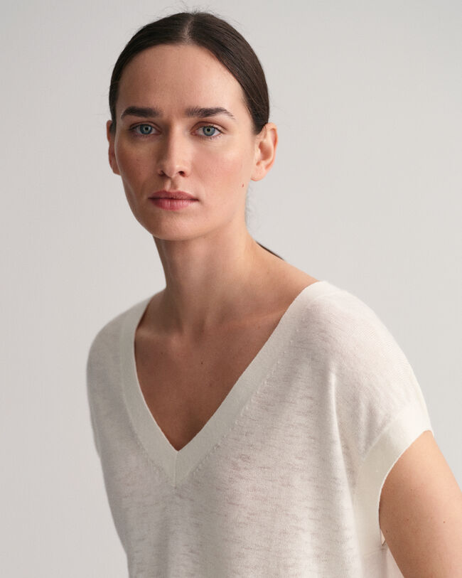 Vest i h&oslash;rblanding med V-hals