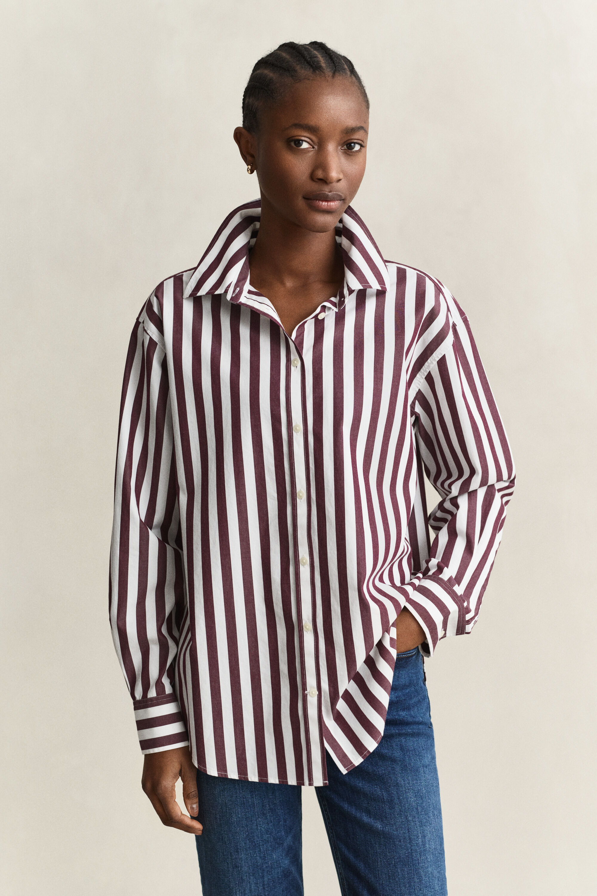 Relaxed poplin skjorte med striber
