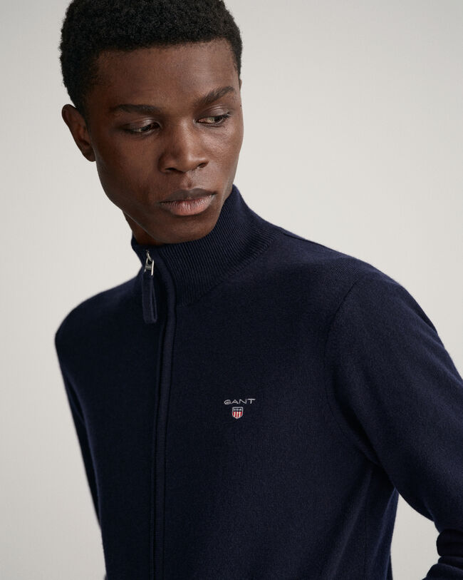 Cardigan af ekstra fin lammeuld med lynlås