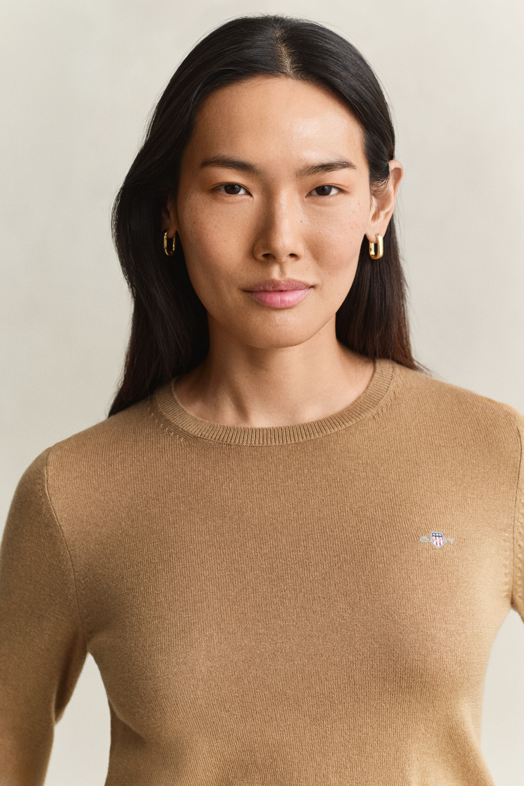 Crewneck sweater i uld og bomuld