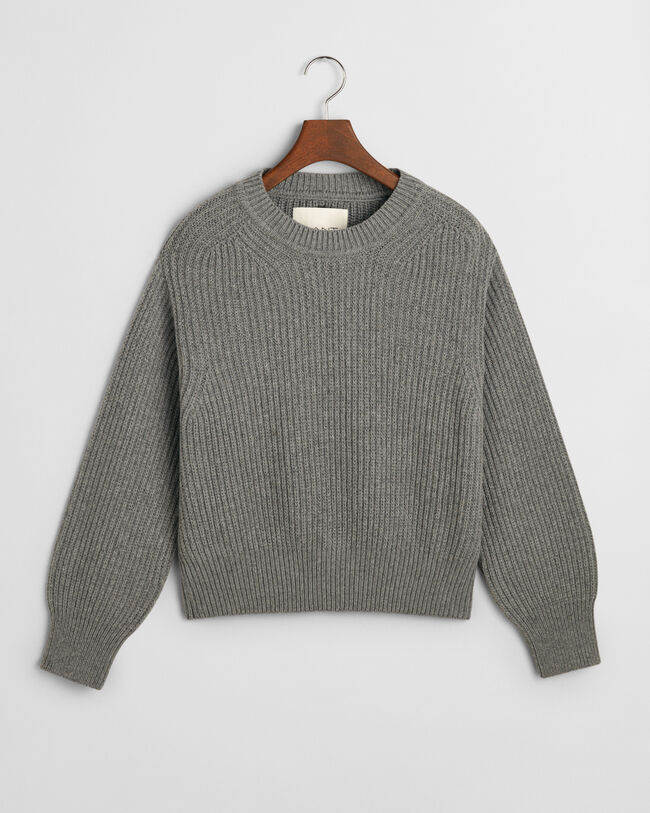 Ribstrikket sweater med crewneck