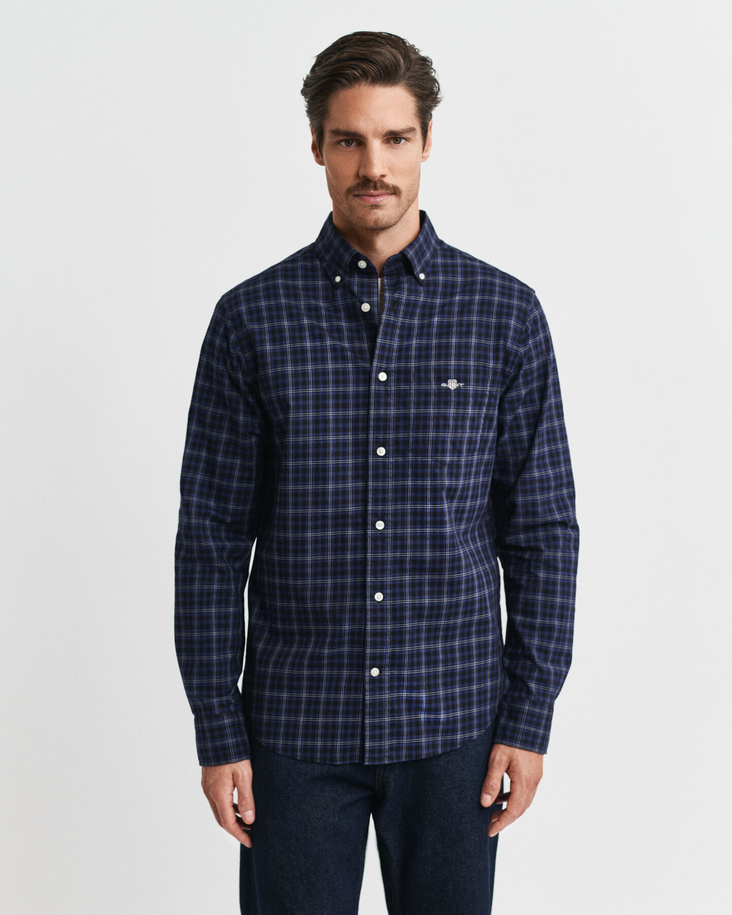 Regular fit klassisk ternet poplin-skjorte